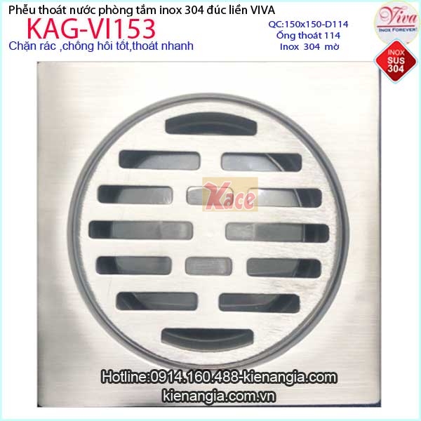 Phễu thoát sàn VIVA 150x150 ống D114 KAG-VI153