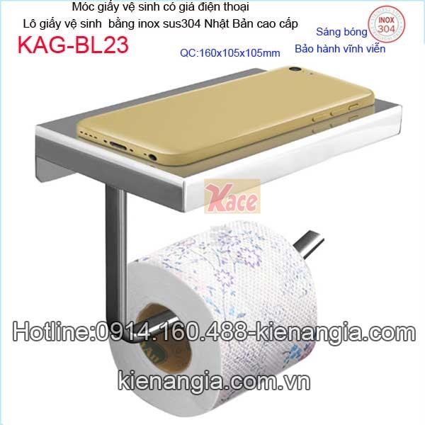Móc giấy vệ sinh có giá điện thoại inox Nhật Bản KAG-BL23