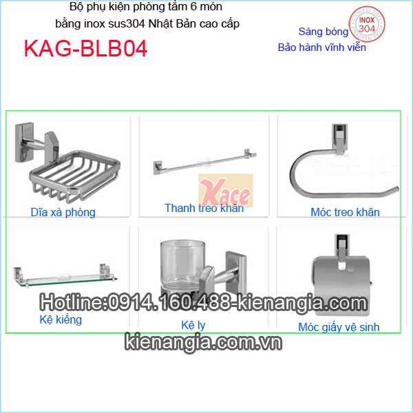 Bộ phụ kiện phòng tắm inox Nhật Bản cao cấp KAG-BLB04