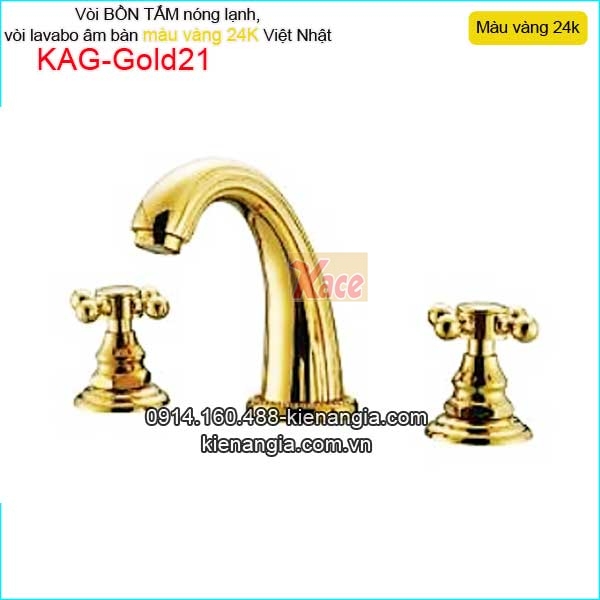 Vòi Sen bồn tắm,vòi lavabo 3 lỗ  đồng màu vàng 24K  KAG-Gold21