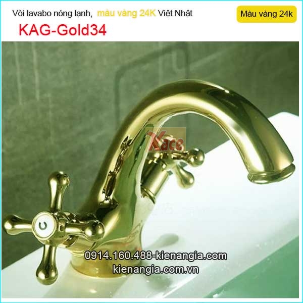 Vòi lavabo nóng lạnh đồng vàng 24K KAG-Gold34