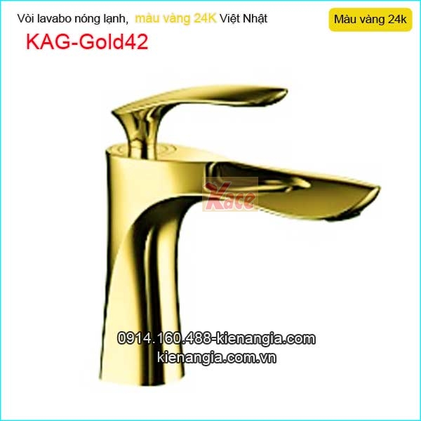 Vòi lavabo nóng lạnh đồng vàng 24K KAG-Gold42