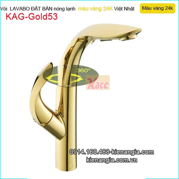 Vòi nóng lạnh lavabo đặt bàn đồng vàng 24K KAG-Gold53
