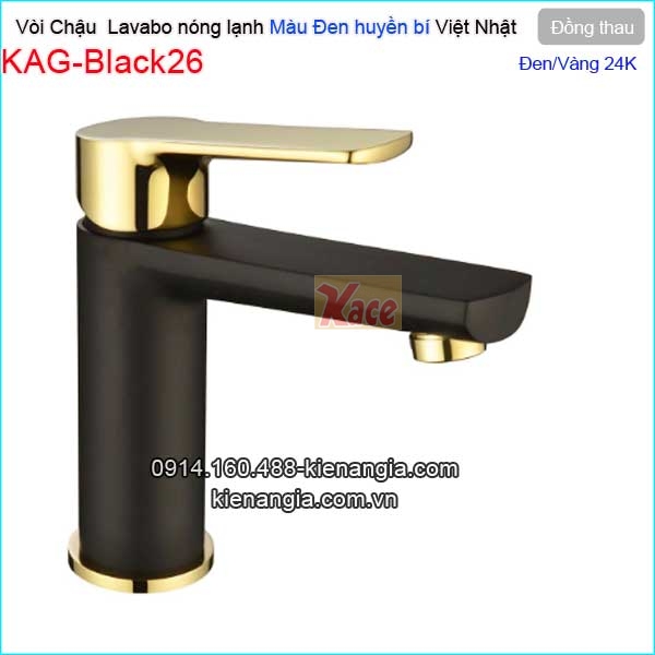 Vòi chậu lavabo màu đen vàng 24K độc đáo nóng lạnh  KAG-Black26