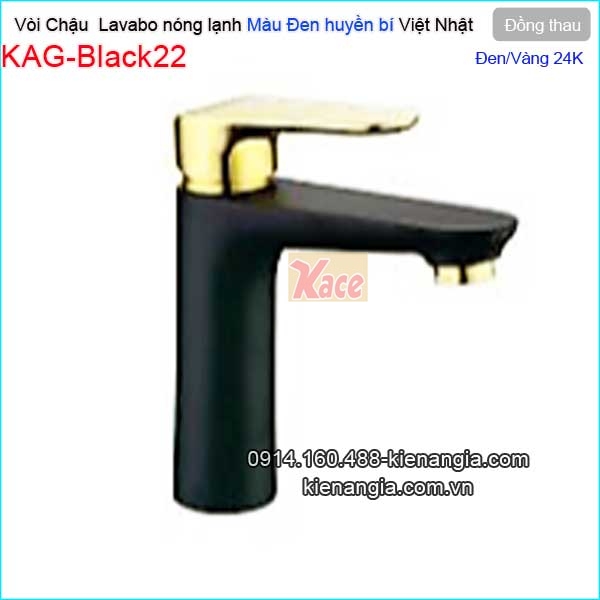 Vòi chậu lavabo màu đen vàng 24K độc đáo nóng lạnh KAG-Black22