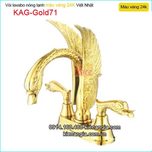 Vòi lavabo Thiên Nga nóng lạnh đồng màu vàng 24K KAG-Gold71