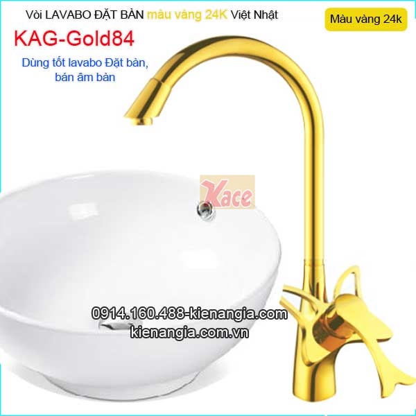Vòi cách điệu nóng lạnh cho lavabo bằng đồng màu vàng 24K KAG-Gold84