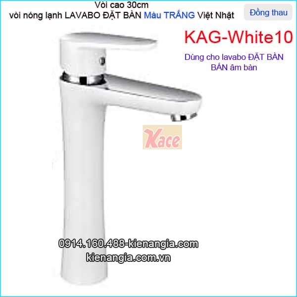 Vòi cao 30cm chậu lavabo màu trắng hiện đại KAG-White10