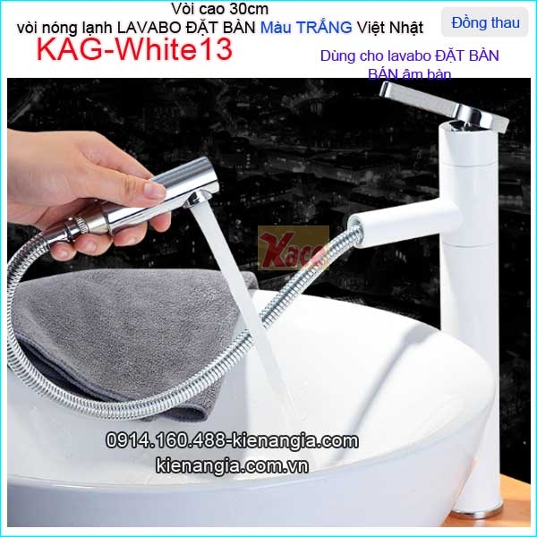 Vòi cao 30cm chậu lavabo màu trắng hiện đại KAG-White13