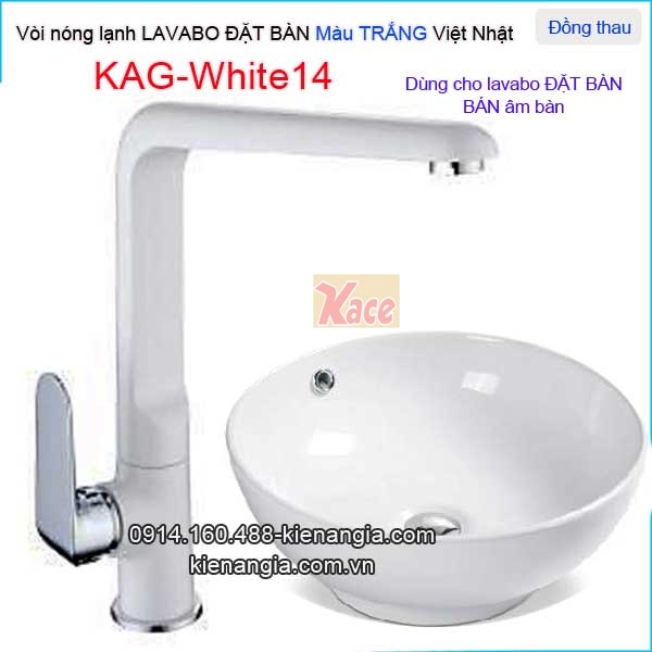 Vòi cao 30cm chậu lavabo màu trắng hiện đại KAG-White14