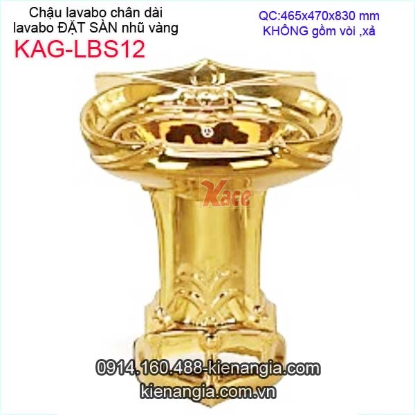 Lavabo và chân dài đặt sàn bằng sứ nhũ vàng KAG-LBS12