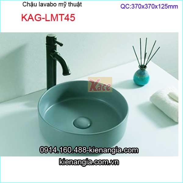 Chậu lavabo tròn bằng sứ mỹ thuật màu xanh quân đội đặt bàn KAG-LMT45