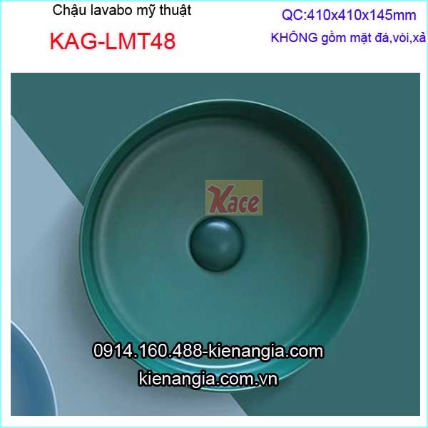 Chậu lavabo tròn ĐẶT BÀN  bằng sứ mỹ thuật màu xanh quân đội KAG-LMT48
