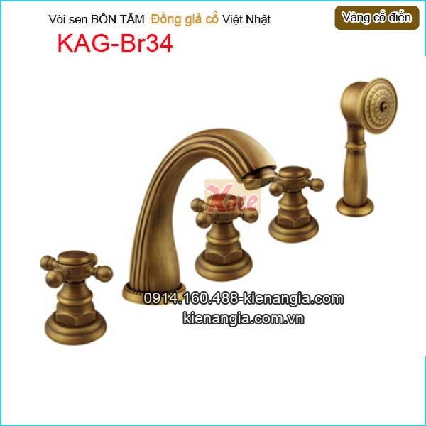 Vòi sen bồn tắm 5 lỗ vàng đồng cổ điển KAG-Br34