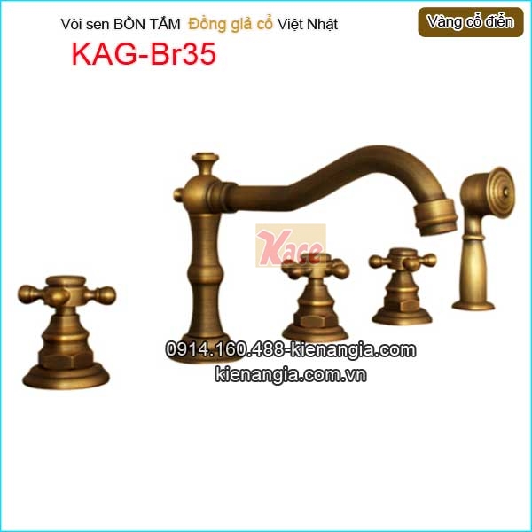 Vòi sen bồn tắm 5 lỗ vàng đồng cổ điển KAG-Br35