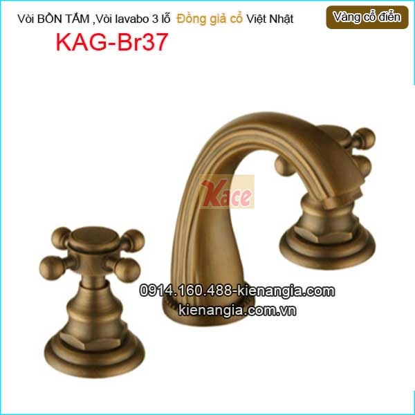 Vòi sen bồn tắm 3 lỗ vàng đồng cổ điển KAG-Br37