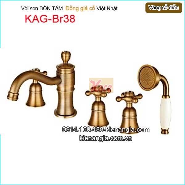 Vòi sen bồn tắm 5 lỗ vàng đồng cổ điển KAG-Br38