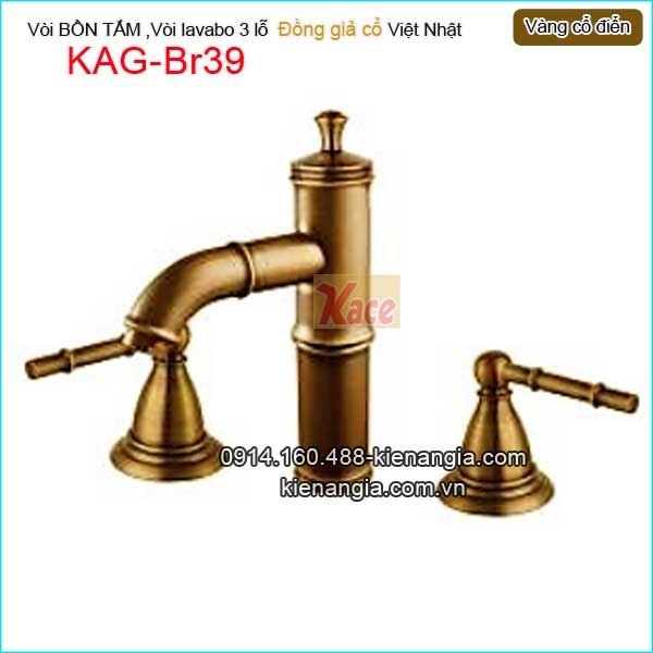 Vòi sen bồn tắm 3 lỗ vàng đồng cổ điển KAG-Br39