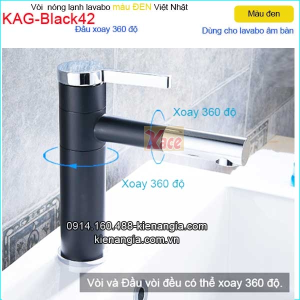 Vòi lavabo âm bàn đầu xoay 360 độ  màu đen hiện đại cao 20cm KAG-Black42