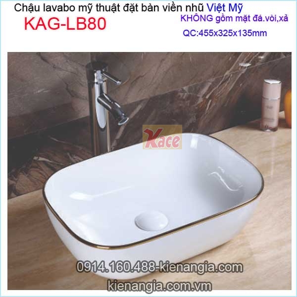 Chậu lavabo ĐẶT BÀN viền nhũ Việt Mỹ KAG-LB80