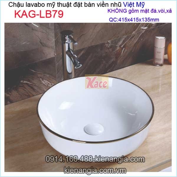 Chậu lavabo ĐẶT BÀN viền nhũ Việt Mỹ KAG-LB79