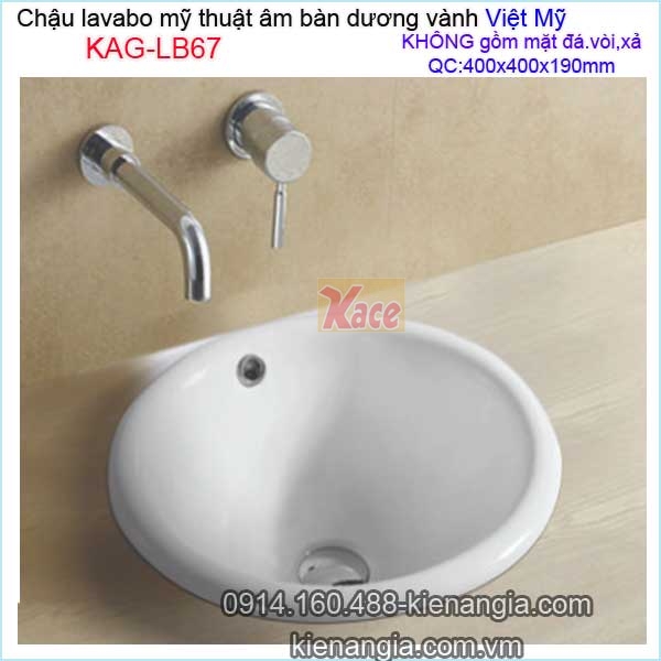 Chậu lavabo tròn âm bàn dương vành D40 cm Việt Mỹ KAG-LB67
