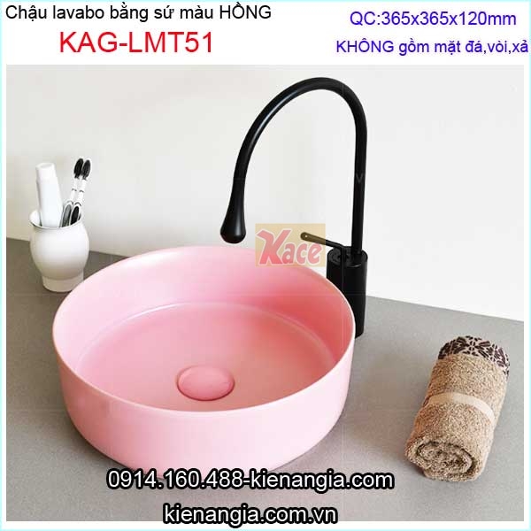 Chậu lavabo tròn màu hồng đặt bàn KAG-LMT51