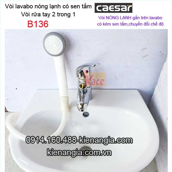 Vòi lavabo vó hoa sen nóng lạnh Caesar-B136C