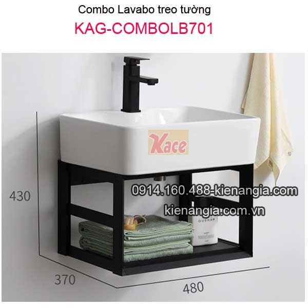 Combo chậu lavabo có khung treo tường bằng sứ giá rẻ KAG-ComboLB701