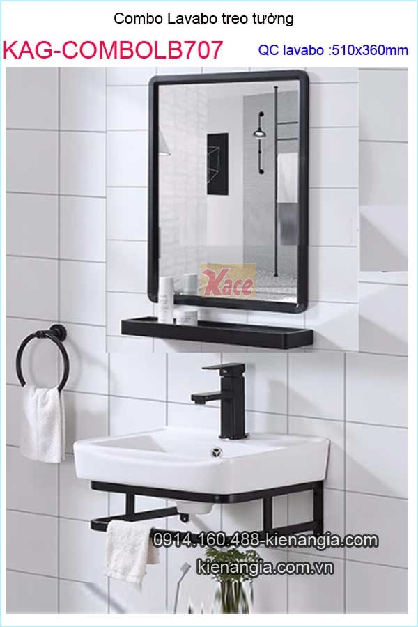 Combo chậu lavabo treo tường bằng sứ giá rẻ KAG-ComboLB707