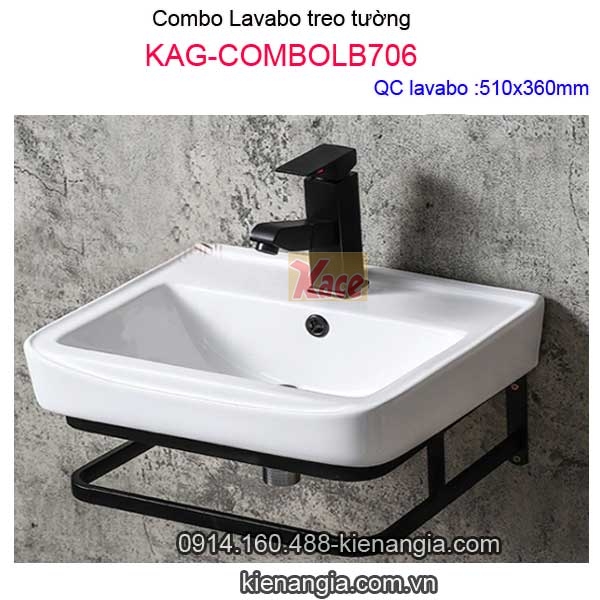 Combo chậu lavabo treo tường bằng sứ giá rẻ KAG-ComboLB706