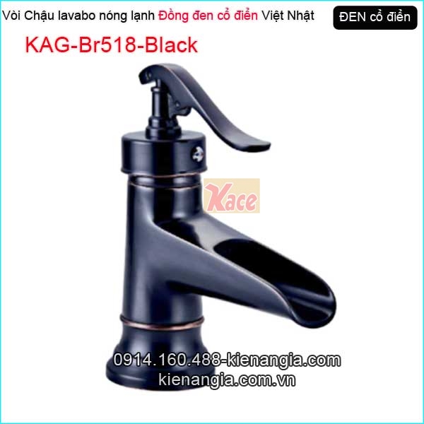 Vòi lavabo nóng lạnh cổ điển đồng màu đenKAG-Br518-Black