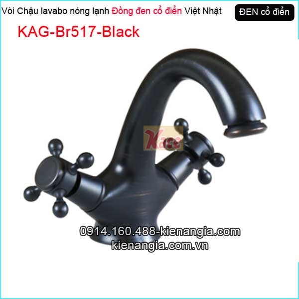 Vòi lavabo nóng lạnh cổ điển đồng màu đen KAG-Br517-Black