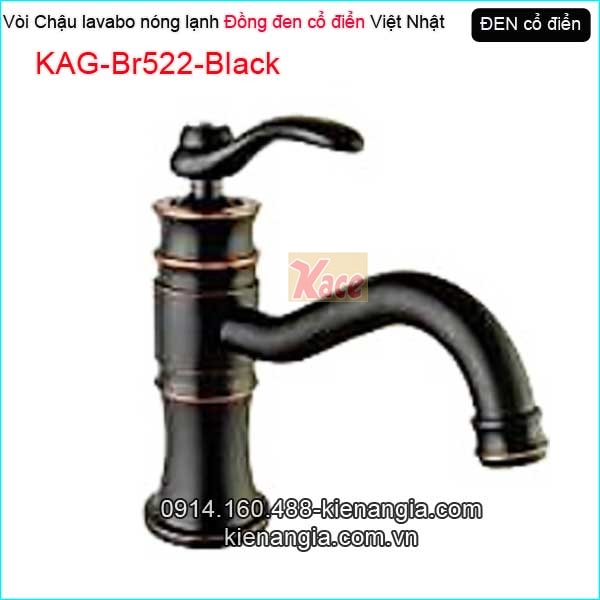 Vòi lavabo nóng lạnh cổ điển đồng màu đen KAG-Br522-Black