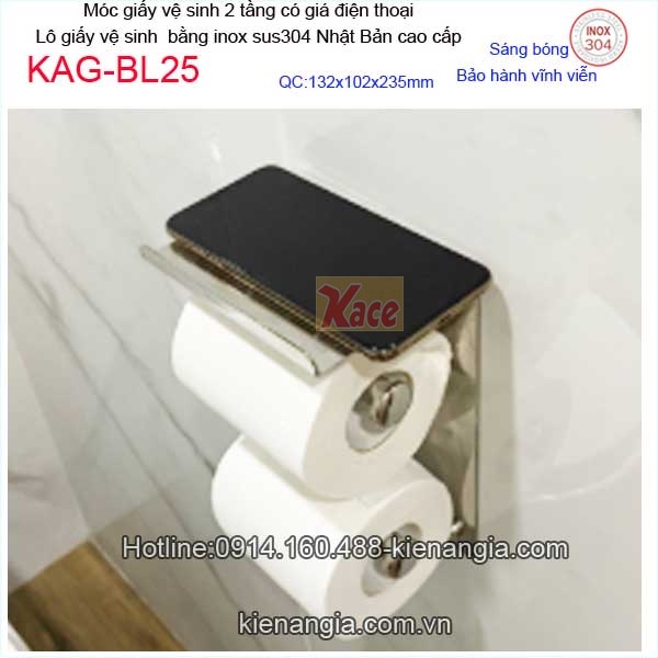 Móc giấy 2 tầng có giá điện thoại inox Nhật Bản KAG-BL25