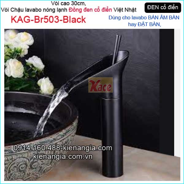Vòi  thác nước chậu lavabo đặt bàn,bán âm bàn đồng đen cổ điển KAG-Br503-Black
