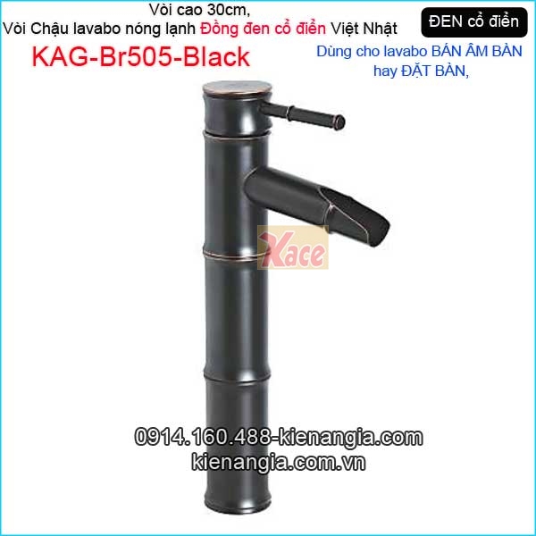 Vòi  ống tre chậu lavabo đặt bàn,bán âm bàn đồng đen cổ điển  -KAG-Br505-Black
