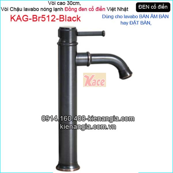 Vòi chậu lavabo đặt bàn,bán âm bàn đồng đen cổ điển KAG-Br512-Black