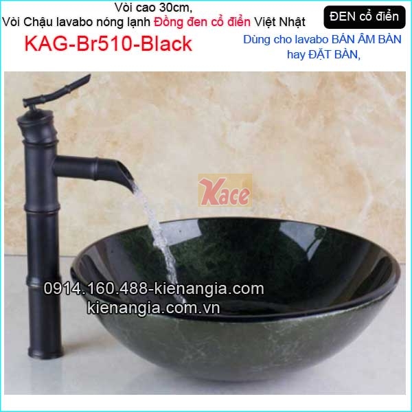 Vòi  ống tre chậu lavabo đặt bàn,bán âm bàn đồng đen cổ điển KAG-Br510-Black