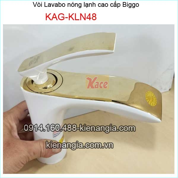 Vòi lavabo trắng vàng 20cm nóng lạnh Biggo KAG-KLN48BM2023