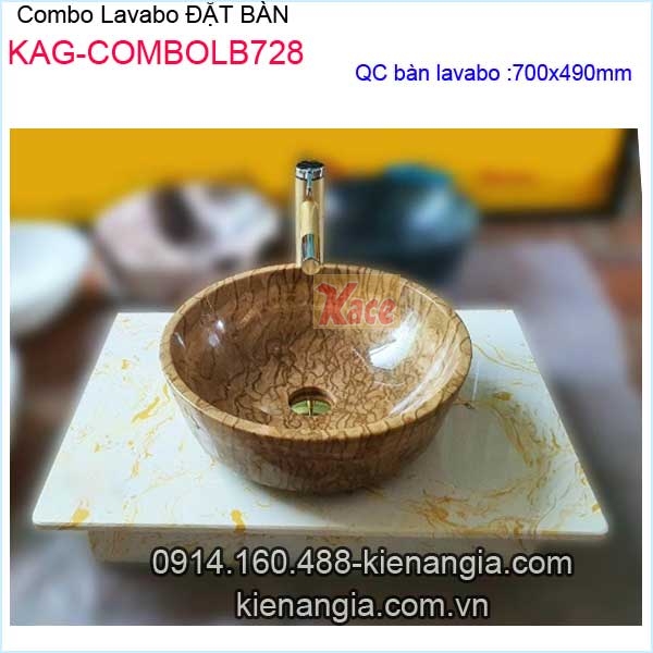 Combo chậu lavabo đặt bàn bằng đá KAG-COMBOLB728