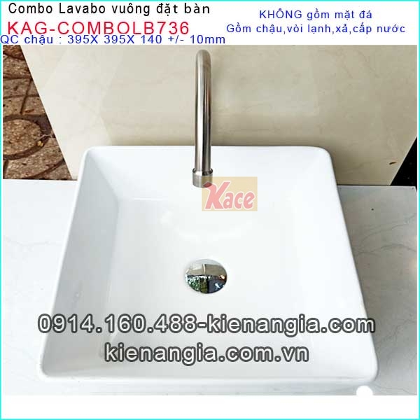 Combo lavabo vuông đặt bàn ,vòi,xả giá rẻ KAG-COMBOLB736