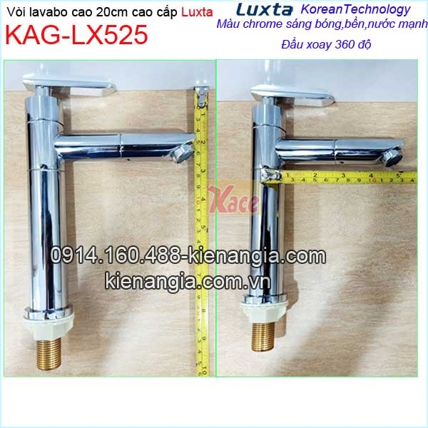 KAG-LX525-Voi-chau-lavabo-lanh-cao-20cm-dau-xoay-360F-Korea-Luxtta-KAG-LX525-tskt