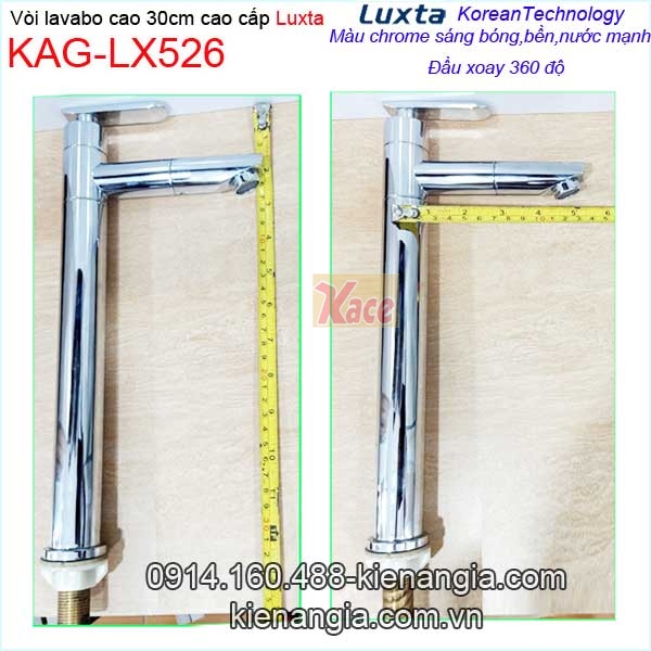 KAG-LX526-Voi-chau-lavabo-lanh-cao-30cm-dau-xoay-360F-Korea-Luxtta-KAG-LX526-tskt