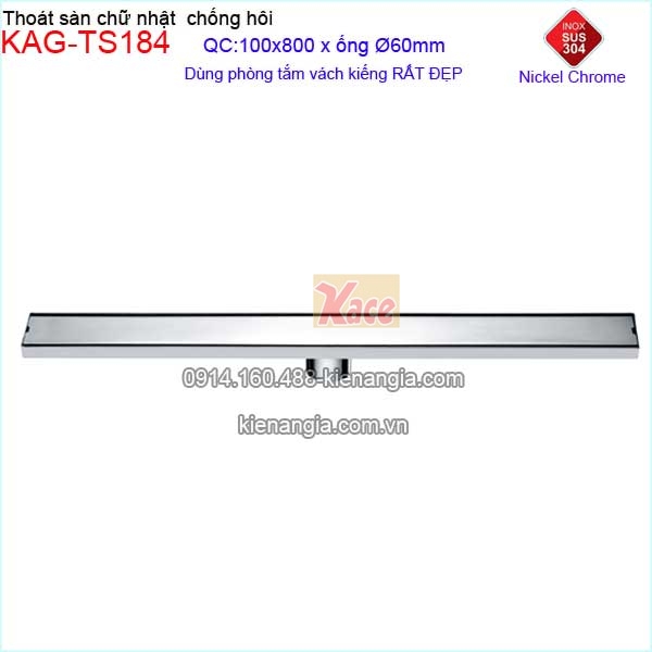 Thoát sàn chữ nhật mỹ thuật cnox 304 100x800 mm D60-KAG-TS184