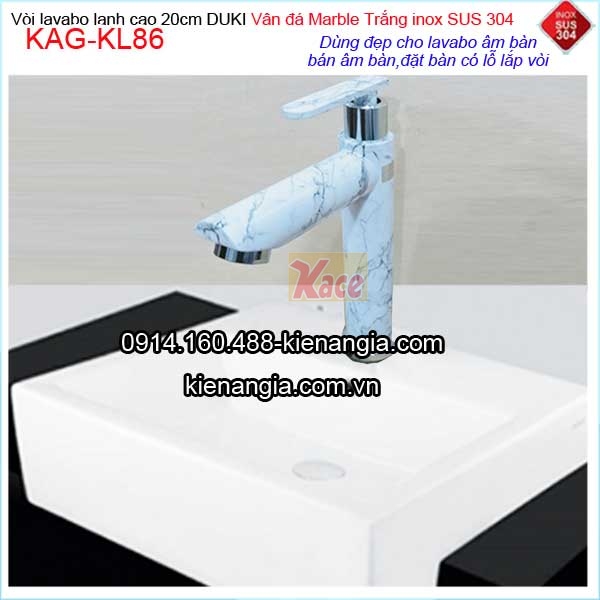 Vòi lavabo lạnh 20cm inox sus304 vân đá Marble trắng đen KAG-KL86