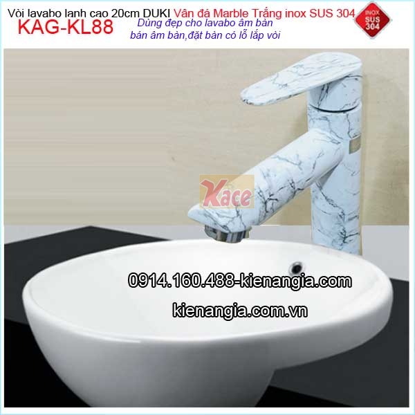 Vòi lavabo lạnh 20cm inox sus304 vân đá Marble trắng vân khói KAG-KL88