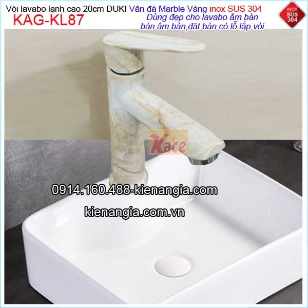 Vòi lavabo lạnh 20cm inox sus304 vân đá Marble vàng kem KAG-KL87