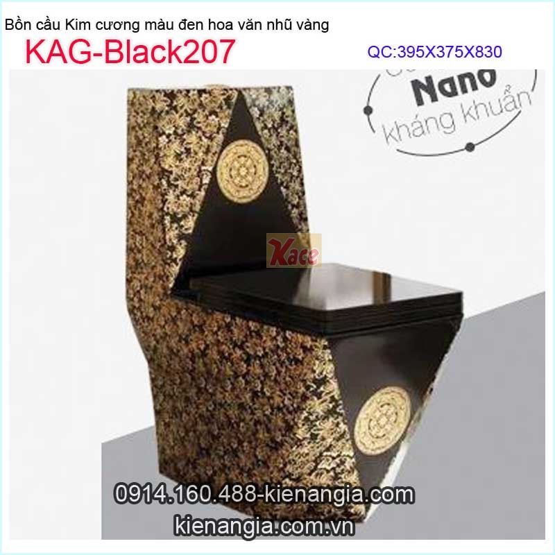 Bồn cầu 1 khối đen hoa văn nhủ vàng KAG-Black207