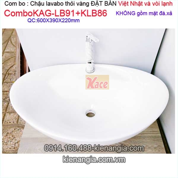 Combo lavabo đặt bàn,vòi inox 304 vân đá KAG-ComboLB91KL86